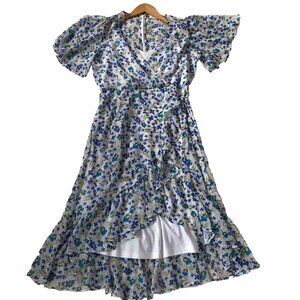 Calvin Klein Dress Womens 8 Wrap Floral Sheer Ruffle Cottage Romantic Hi Low